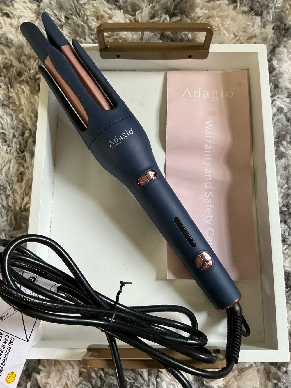 Adagio Navy and Rose Gold automatic Barrel Hair curler